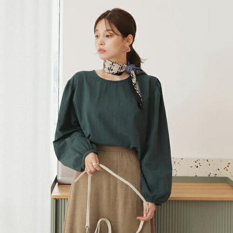 【新作10%OFF】ラウンドパフブラウス・全4色・b63935 レディース【bl】【トップス ブラウス 長袖 パフスリーブ 単色