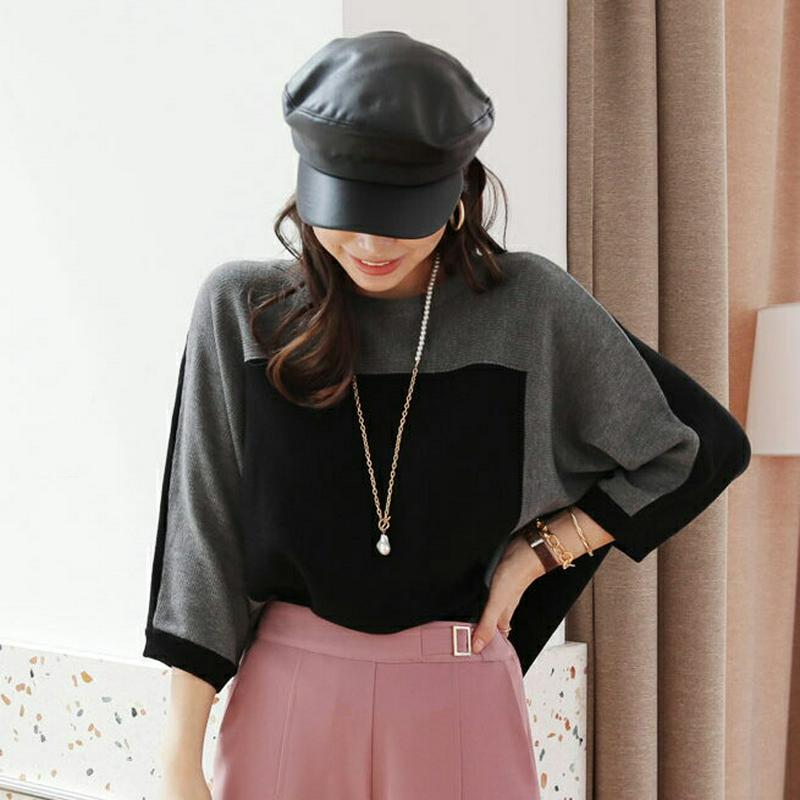 【新作10%OFF】ボートネック配色ニット・全4色・b63934 レディース【tops】【トップス ニット ニットトップス 七分