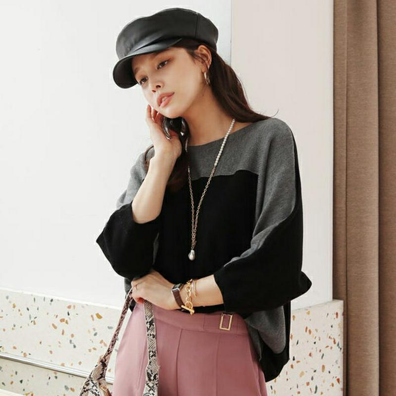 【新作10%OFF】ボートネック配色ニット・全4色・b63934 レディース【tops】【トップス ニット ニットトップス 七分