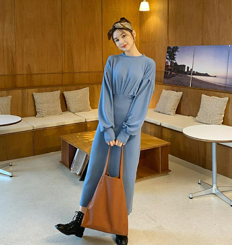 【新作10%OFF】ラウンドウエストタックワンピース・全3色・b60745 レディース【ops】【韓国 ファッション ワンピース