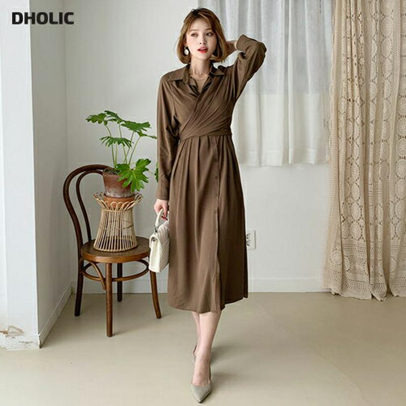 ラップシャツワンピース・全3色・t60935 レディース【ops】【韓国 ファッション ワンピース ロングワンピース ワイドリボ