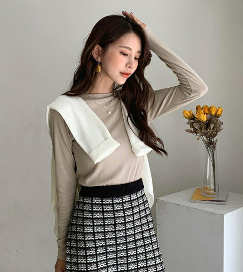 ボートネックリブTシャツ・全5色・b60919 レディース【tops】【韓国 ファッション トップス Tシャツ ロングスリーブ 