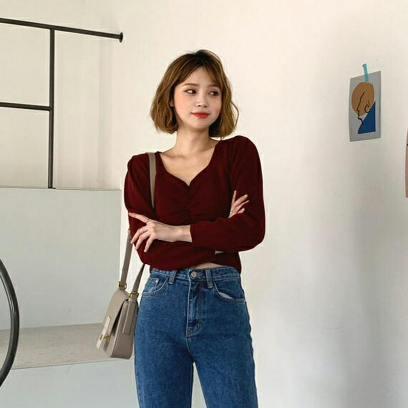 フロントギャザーニット・全5色・b60924 レディース【tops】【韓国 ファッション トップス ニット ニットトップス ラグ