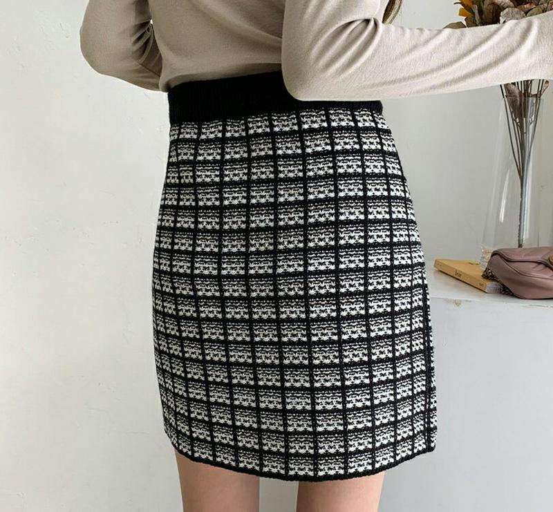 チェックニットミニスカート・全4色・t60958 レディース【sk】【韓国 ファッション ボトムス スカート ミニ丈 ミニスカー