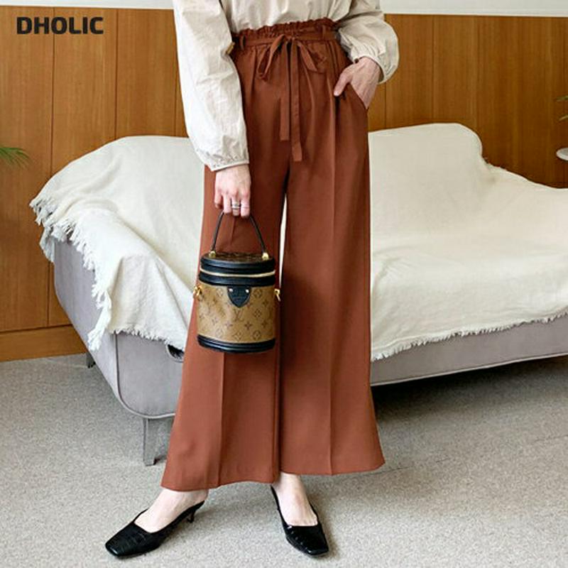 ストラップ付スリットワイドパンツ・全3色・t60957 レディース【pt】【韓国 ファッション ボトムス ズボン パンツ ロング