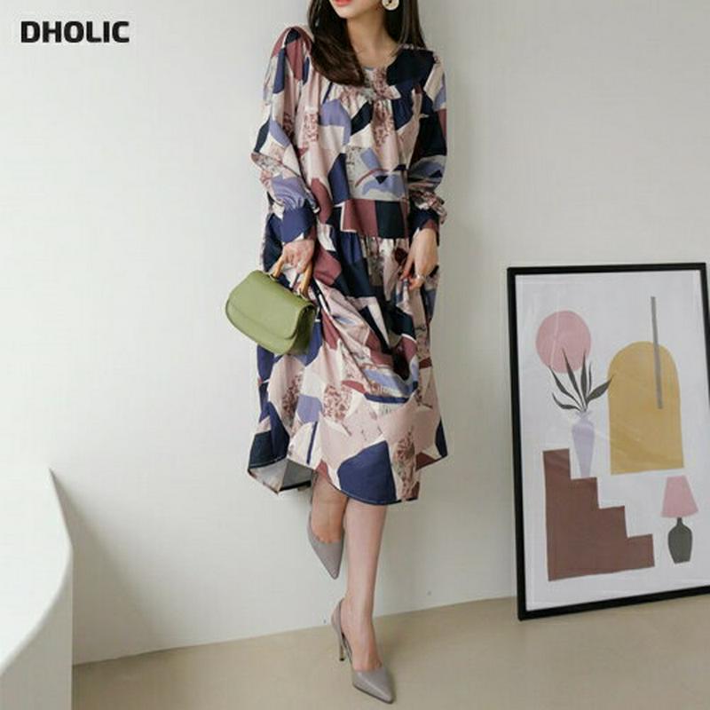 ユニークパターンワンピース・全2色・b63968 レディース【ops】【ワンピース ロング ロングワンピース 長袖 総柄 ユニー