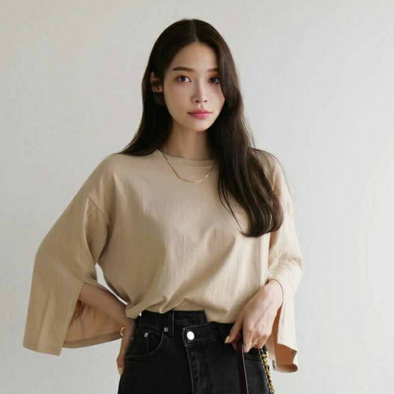 スリットスリーブTシャツ・全4色・b63892 レディース【tops】【トップス Tシャツ 長袖 七分丈 七分袖 7分丈 7分袖