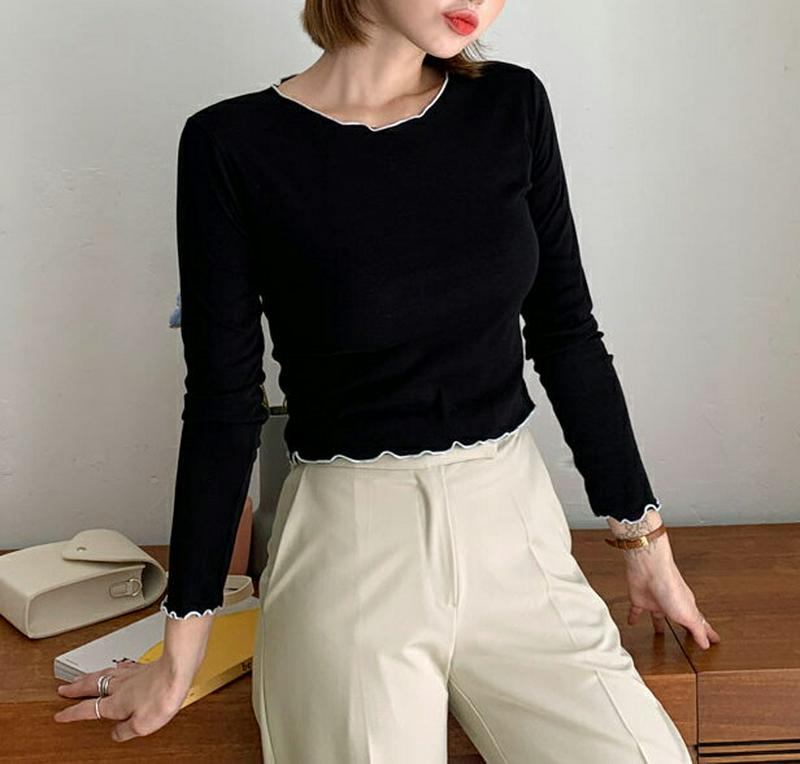 ウェーブ配色Tシャツ・全3色・t60917 レディース【tops】【韓国 ファッション トップス Tシャツ ロングスリーブ 長袖