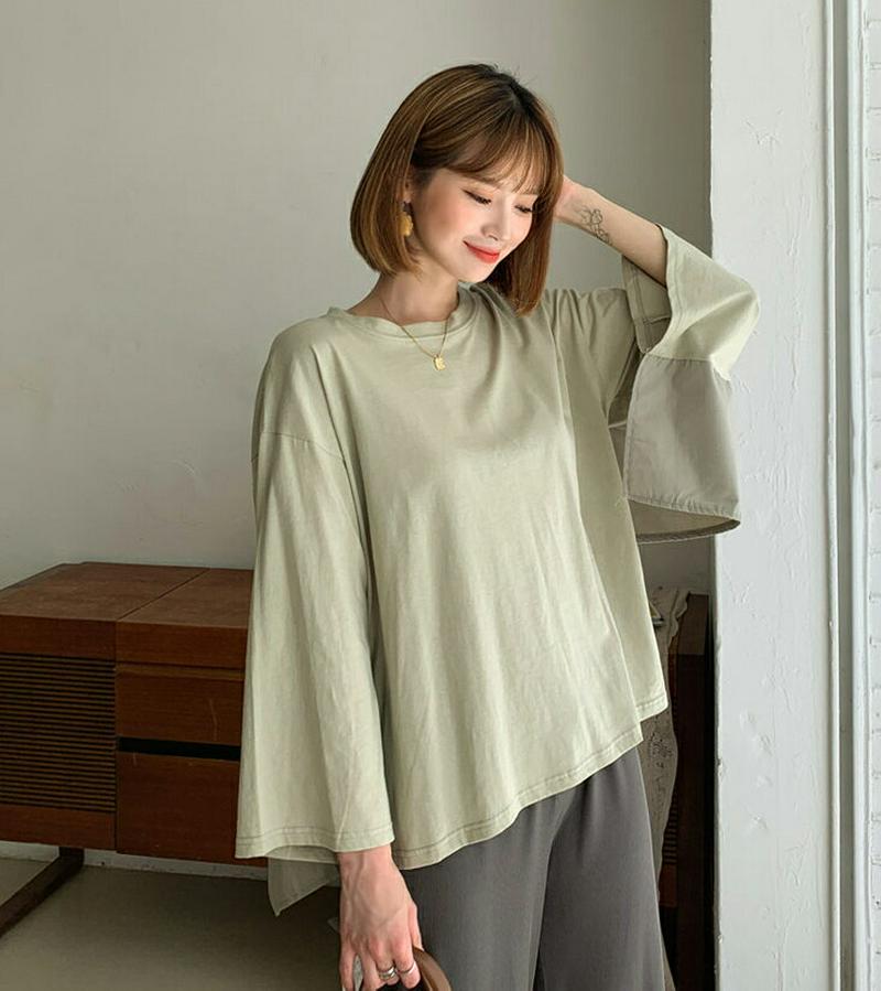 バックラッフルTシャツ・全4色・t60920 レディース【tops】【韓国 ファッション トップス Tシャツ ワイドスリーブ 長