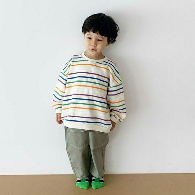 カラフルボーダースウェット・u05717 キッズ【3~8才】【tops】【トップス スウェット トレーナー 長袖 ボーダー 柄 