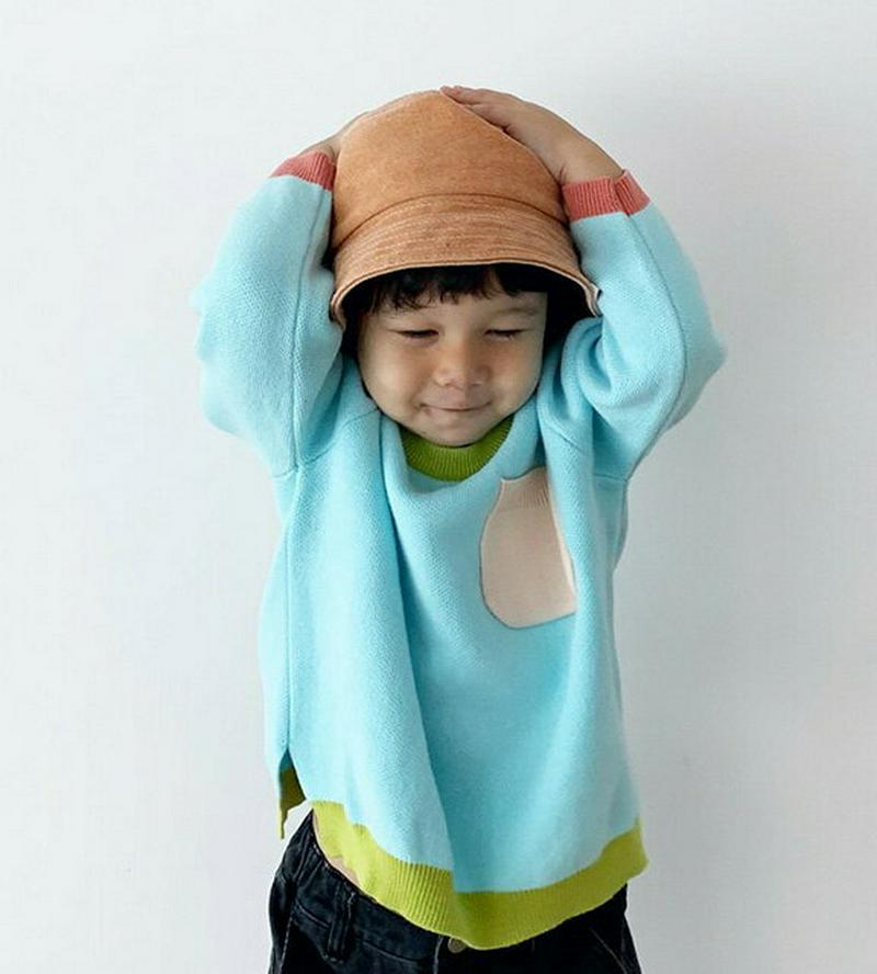 カラーブロックポケットニット・u05708 キッズ【3~8才】【tops】【トップス ニット ニットトップス 長袖 カラーブロッ