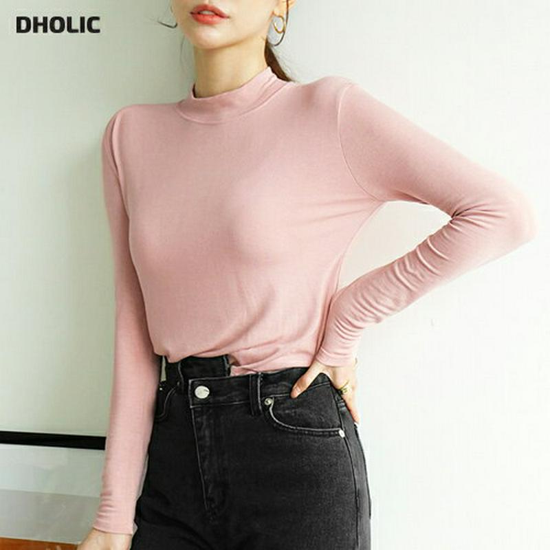 ハーフネックスリムTシャツ・全4色・t63969 レディース【tops】【トップス Tシャツ 長袖 ロンT 単色 無地 無地T 