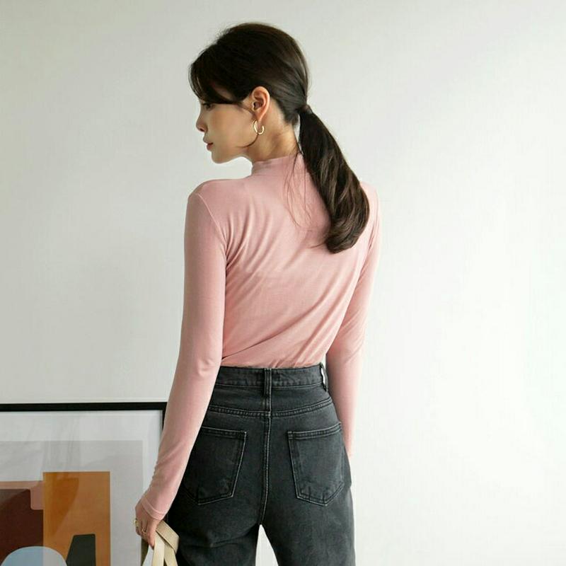 ハーフネックスリムTシャツ・全4色・t63969 レディース【tops】【トップス Tシャツ 長袖 ロンT 単色 無地 無地T 