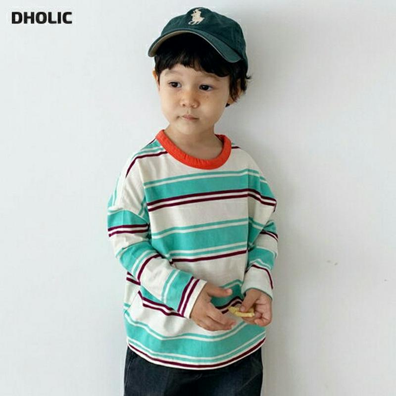 マルチボーダーラウンドネックTシャツ・u05706 キッズ【3~8才】【tops】【トップス Tシャツ 長袖 ロンT ボーダー 
