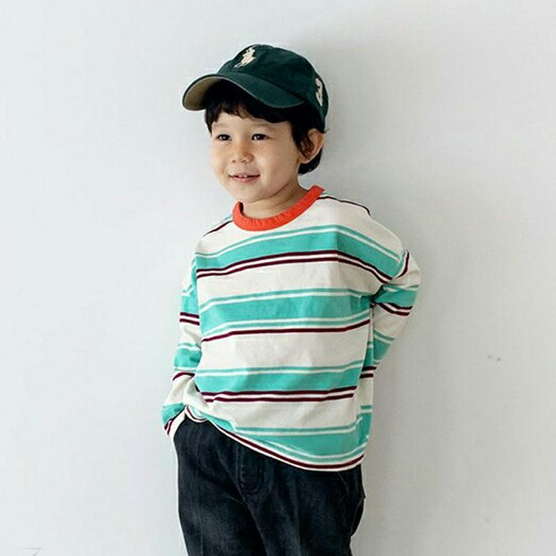 マルチボーダーラウンドネックTシャツ・u05706 キッズ【3~8才】【tops】【トップス Tシャツ 長袖 ロンT ボーダー 