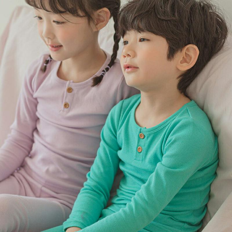 【只今20%OFF】ボダンネックルームウェア上下SET(グリーン)・p005868 キッズ【3~8才】【uw】【ルームウェア パジャマ 上下 セット set トップス パンツ 長袖 ズボン 単色 無地 シンプル カジュアル 女の子 男の子 韓国 韓国子供服 こども 子供服 こども服】【KIDS】