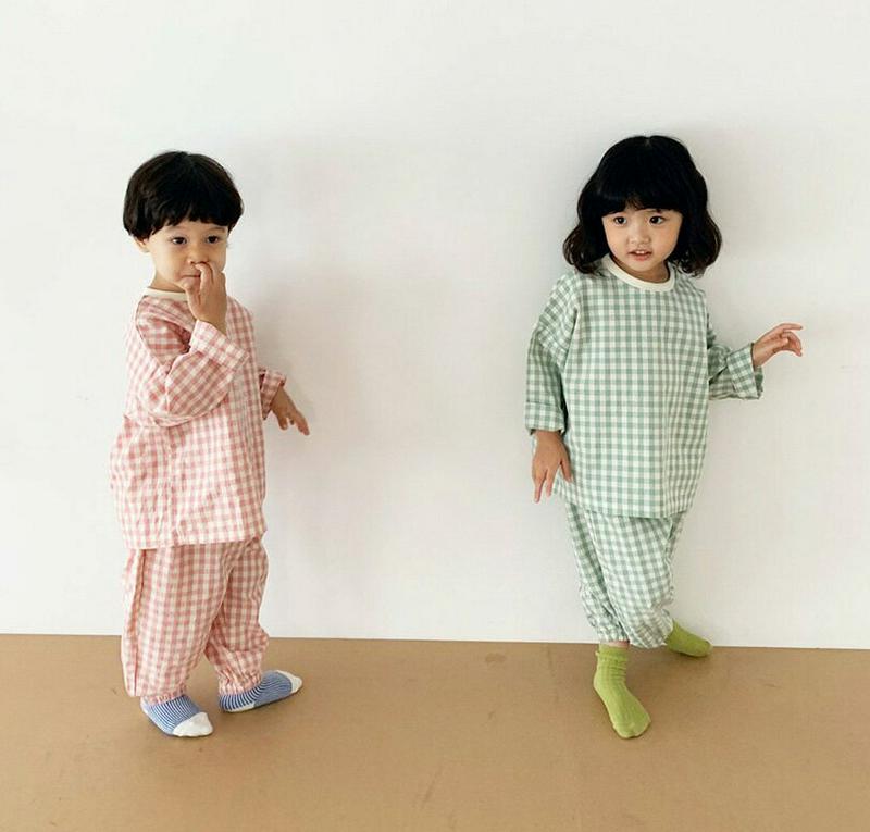 チェック柄上下SET・u05709 キッズ【3~8才】【set】【セットアップ セット setup 長袖 Tシャツ ロングパンツ