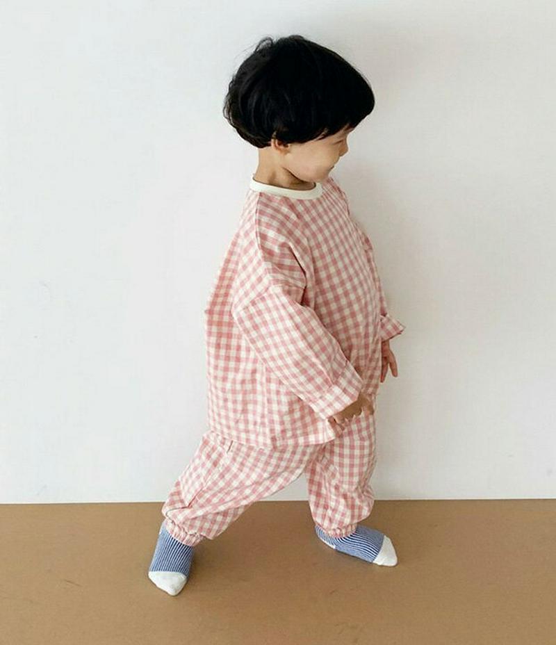 チェック柄上下SET・u05709 キッズ【3~8才】【set】【セットアップ セット setup 長袖 Tシャツ ロングパンツ