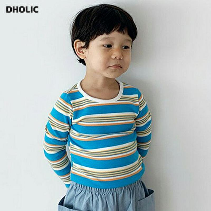 マルチボーダーTシャツ・u05714 キッズ【3~8才】【tops】【トップス Tシャツ ロングスリーブ 長袖 ラウンドネック 