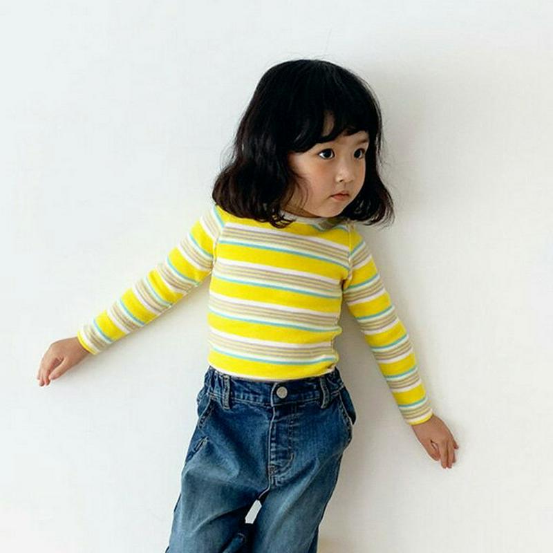 マルチボーダーTシャツ・u05714 キッズ【3~8才】【tops】【トップス Tシャツ ロングスリーブ 長袖 ラウンドネック 