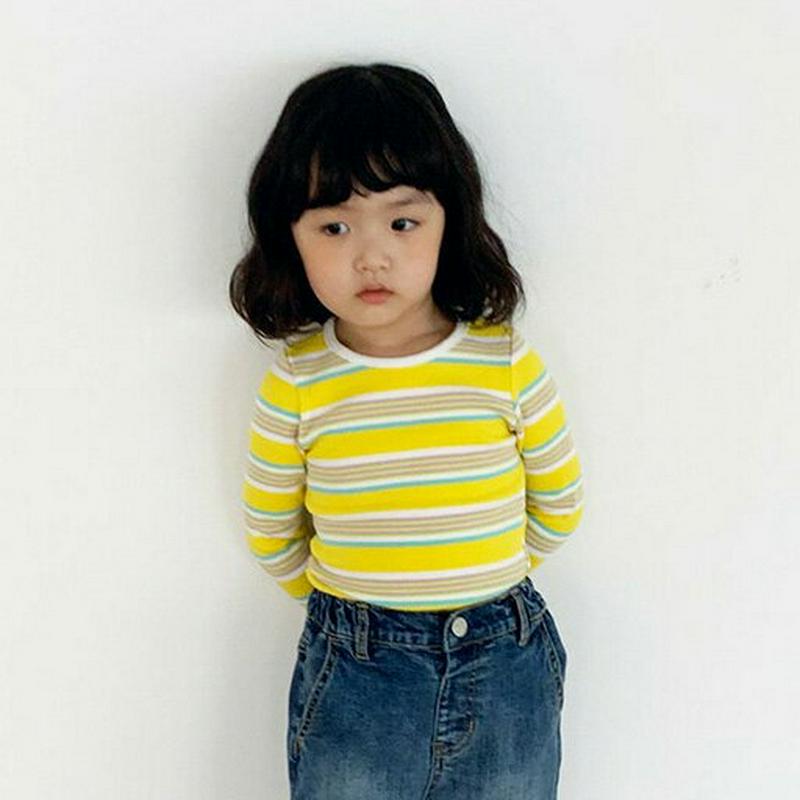 マルチボーダーTシャツ・u05714 キッズ【3~8才】【tops】【トップス Tシャツ ロングスリーブ 長袖 ラウンドネック 