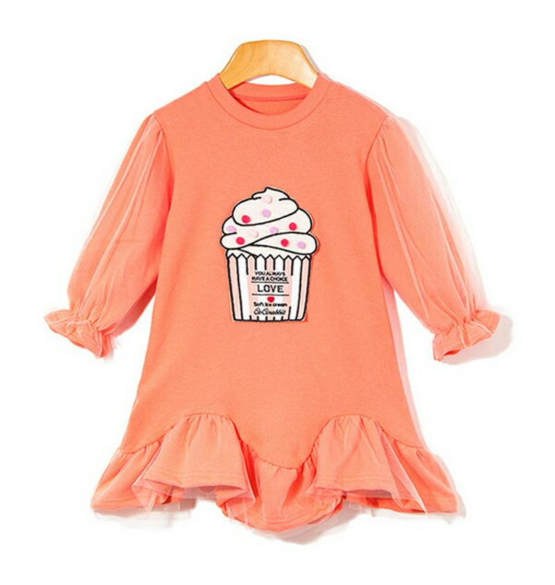 cup cakeチュールヘムワンピース・p005633 キッズ【3~8才】【ops】【ワンピース ロングスリーブ 長袖 チュールヘム ケーキ ガーリー かわいい 女の子 韓国 韓国子供服 子供 こども 子供服 こども服】【KIDS】