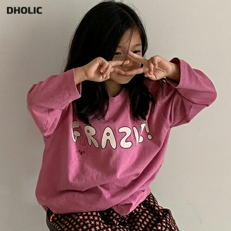 grazieプリントTシャツ・u05320 キッズ【3~8才】【tops】【トップス Tシャツ 長袖 ロングスリーブ ラウンドネ