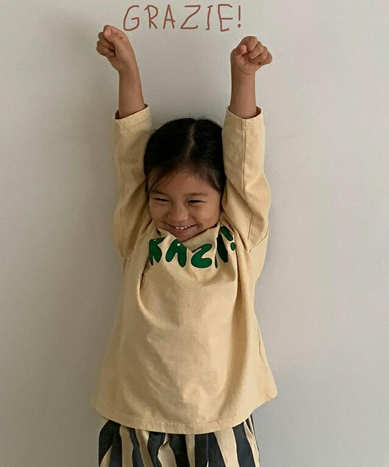 grazieプリントTシャツ・u05320 キッズ【3~8才】【tops】【トップス Tシャツ 長袖 ロングスリーブ ラウンドネ