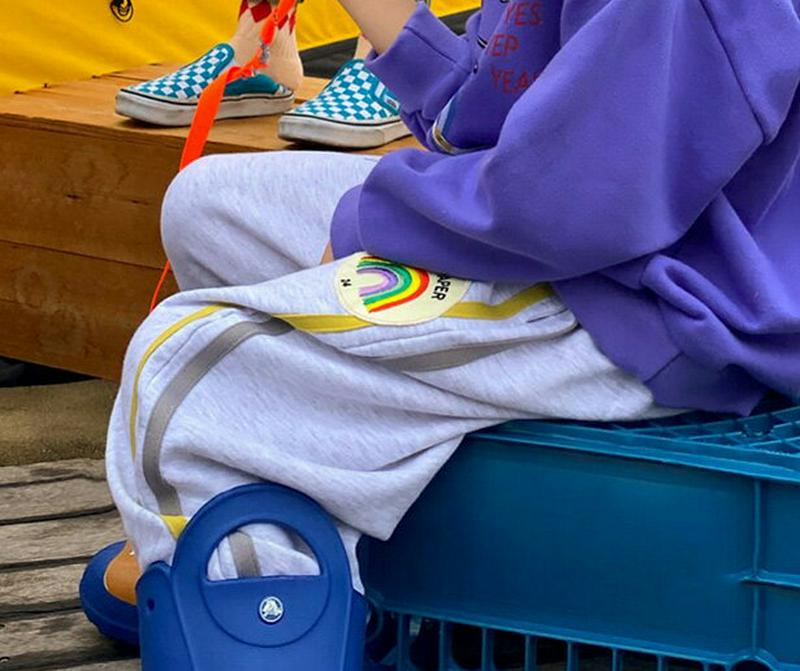 レインボーワッペンサイドラインパンツ・u05422 キッズ【3~8才】【pt】【ボトムス パンツ ズボン ロングパンツ 長ズボン