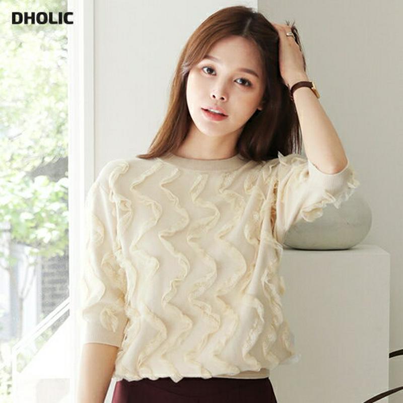 【新作10%OFF】ウェーブレースパフニット・全4色・b63857 レディース【tops】【トップス ニット ニットトップス ウ