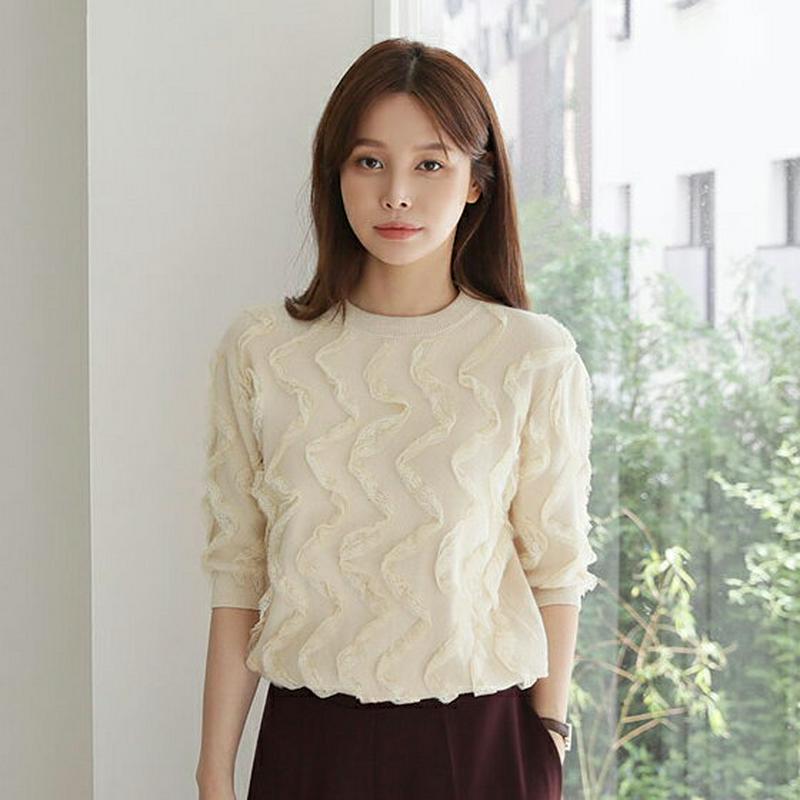 【新作10%OFF】ウェーブレースパフニット・全4色・b63857 レディース【tops】【トップス ニット ニットトップス ウ