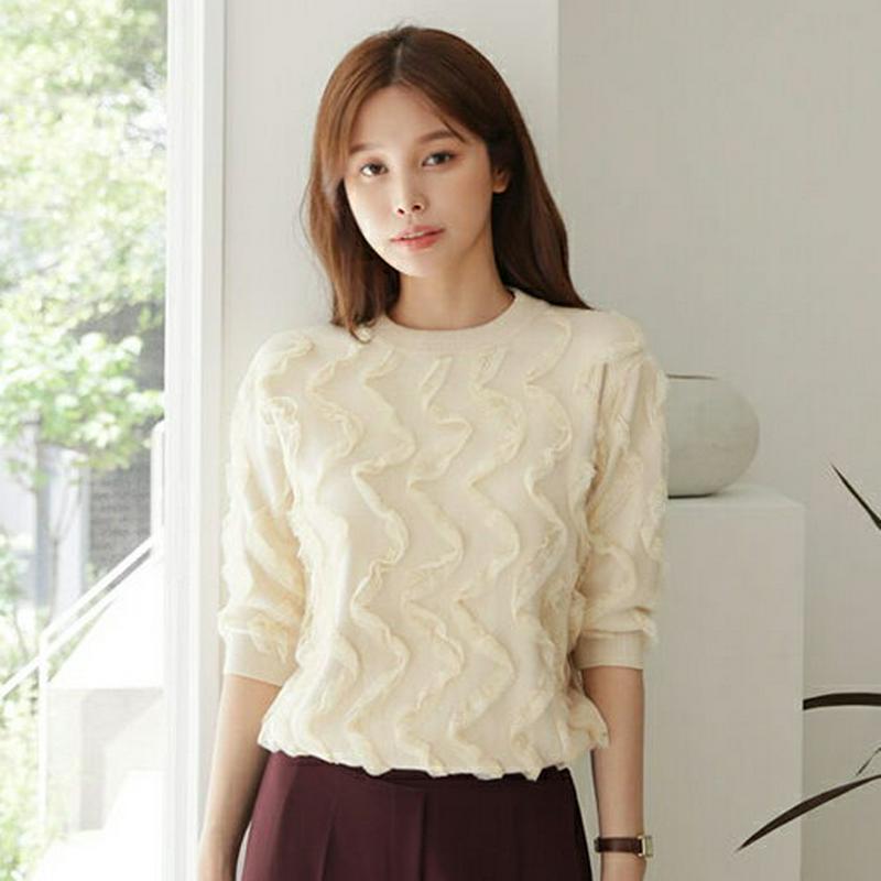 【新作10%OFF】ウェーブレースパフニット・全4色・b63857 レディース【tops】【トップス ニット ニットトップス ウ