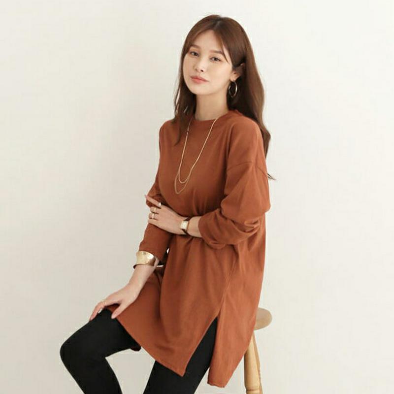 【新作10%OFF】コットンスリットロングTシャツ・全4色・b63816 レディース【tops】【トップス Tシャツ コットン 