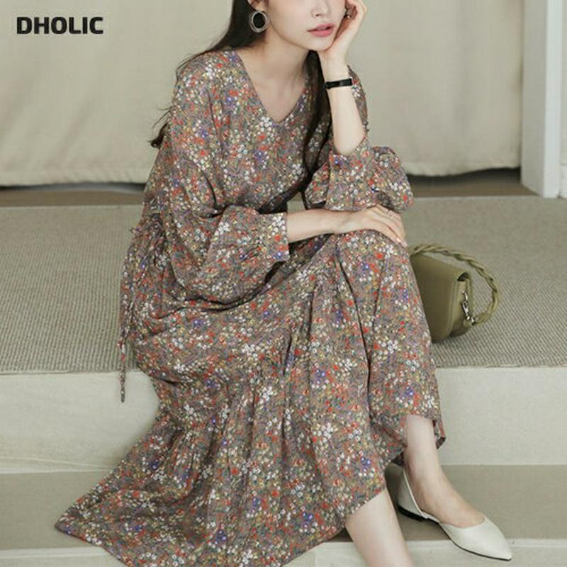 【新作10%OFF】Vネックドロスト花柄ワンピース・全3色・t63863 レディース【ops】【ワンピース ロング ロングワンピ