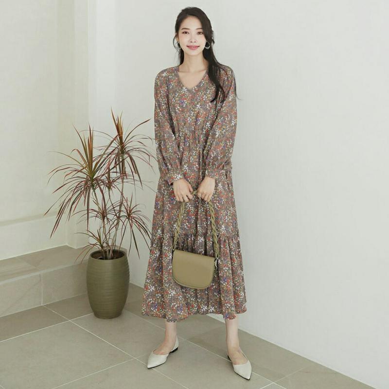 【新作10%OFF】Vネックドロスト花柄ワンピース・全3色・t63863 レディース【ops】【ワンピース ロング ロングワンピ