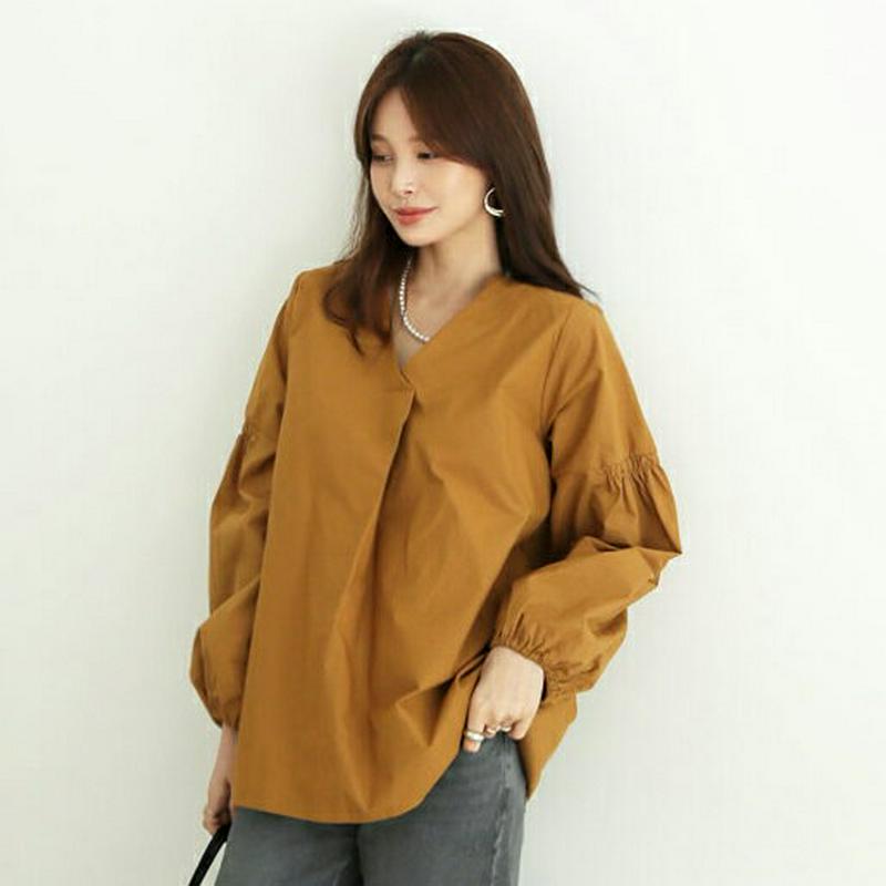 【新作10%OFF】Vネックコットンブラウス・全3色・b63810 レディース【bl】【トップス ブラウス 長袖 コットン 綿 