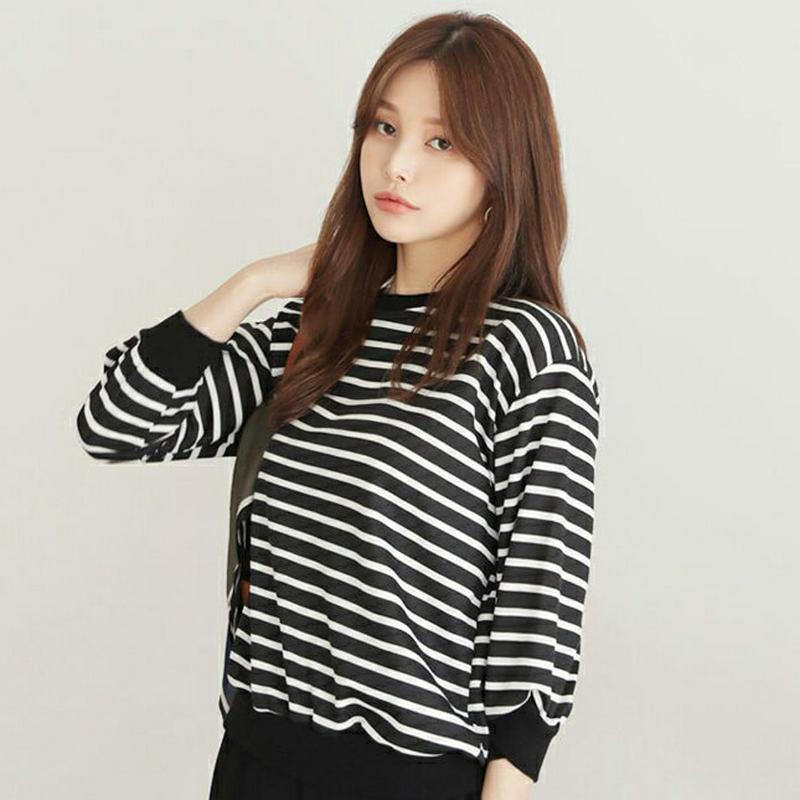 【新作10%OFF】ボーダーラウンドスウェット・全3色・b63812 レディース【tops】【トップス スウェット トレーナー 