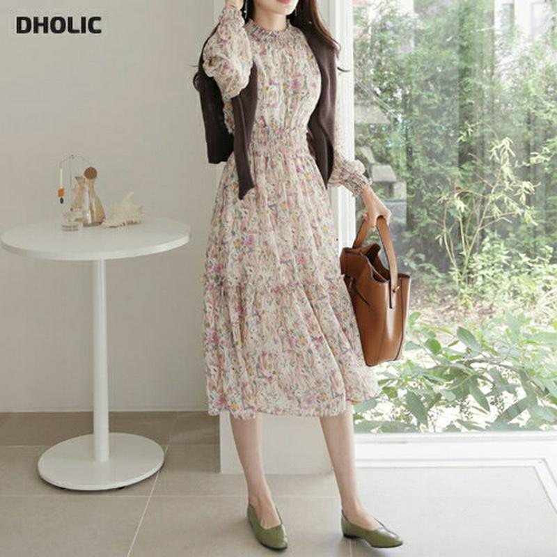 【新作10%OFF】シャーリング花柄ワンピース・全2色・t63862 レディース【ops】【ワンピース ミディ丈 ミディワンピー