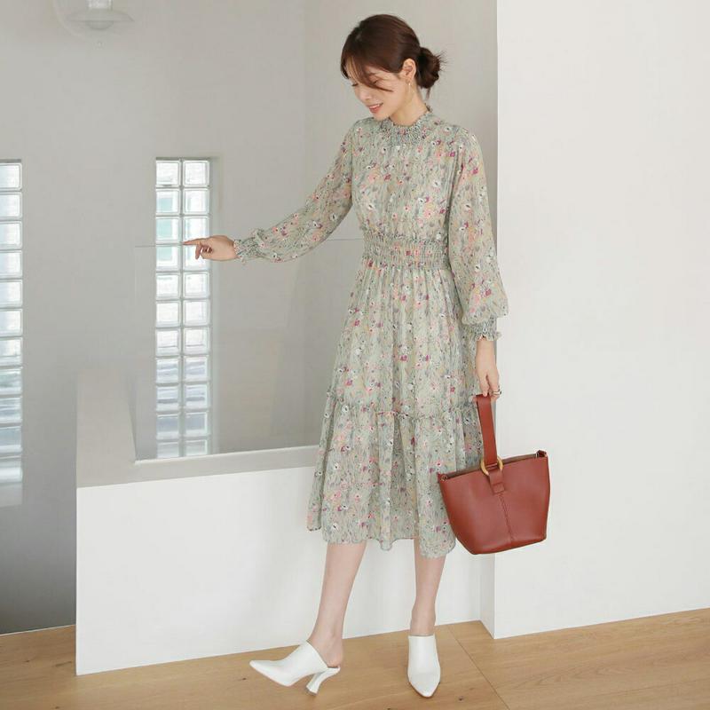 【新作10%OFF】シャーリング花柄ワンピース・全2色・t63862 レディース【ops】【ワンピース ミディ丈 ミディワンピー