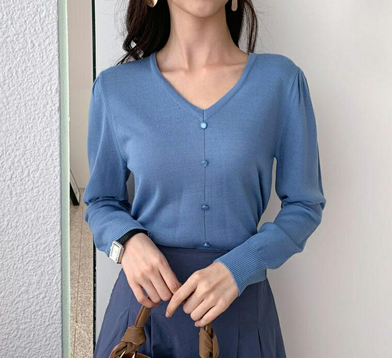 【新作10%OFF】ボタンVネックニット・全5色・t56790 レディース【tops】【韓国 ファッション トップス ニット ニ