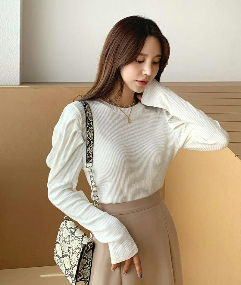 【新作10%OFF】リブパフニット・全4色・t56803 レディース【tops】【韓国 ファッション トップス ニット ニットト