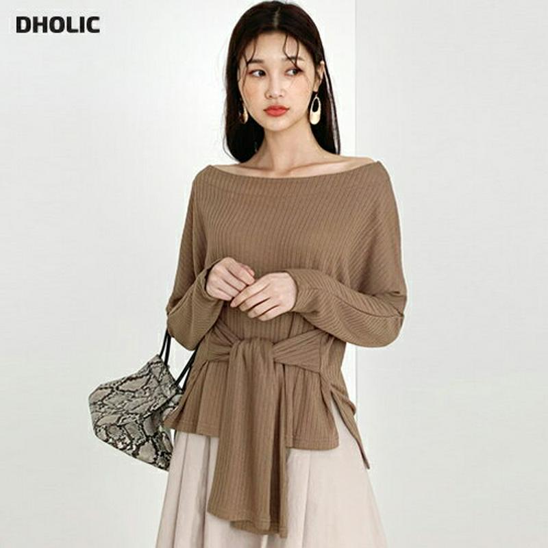 【新作10%OFF】オフショルリボンTシャツ・全3色・t56801 レディース【tops】【韓国 ファッション トップス Tシャ