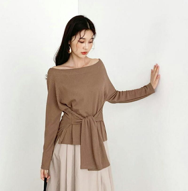 【新作10%OFF】オフショルリボンTシャツ・全3色・t56801 レディース【tops】【韓国 ファッション トップス Tシャ