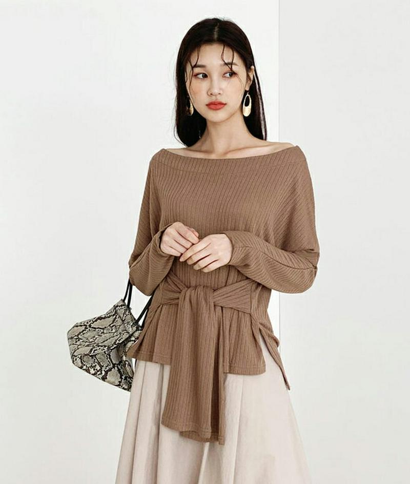 【新作10%OFF】オフショルリボンTシャツ・全3色・t56801 レディース【tops】【韓国 ファッション トップス Tシャ