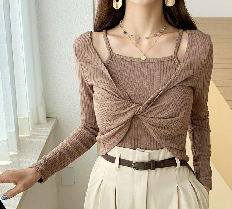 【新作10%OFF】リブキャミ&ツイストTシャツSET・全4色・t56806 レディース【tops】【韓国 ファッション トップ