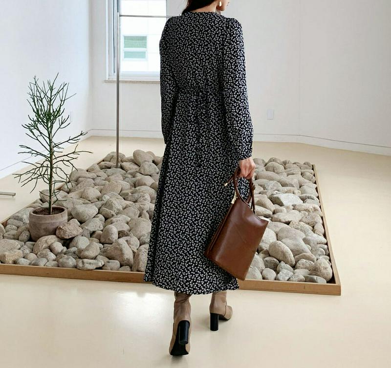 【新作10%OFF】ボタンロング花柄ワンピース・全2色・t56814 レディース【ops】【韓国 ファッション ワンピース ロン