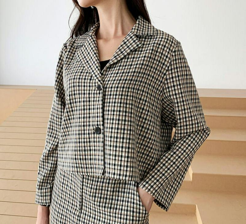 【新作10%OFF】チェックショートジャケット&HラインスカートSET・全2色・t56819 レディース【ops】【韓国 ファッ