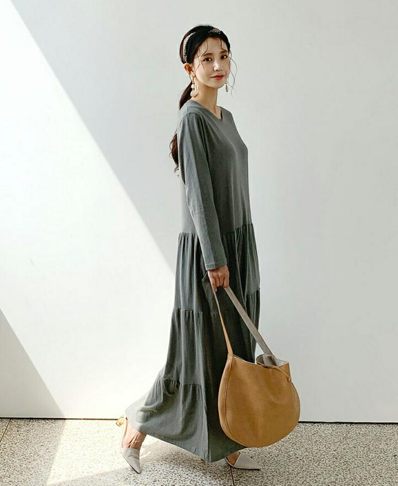 【新作10%OFF】ティアードロングワンピース・全3色・b56815 レディース【ops】【韓国 ファッション ワンピース ロン