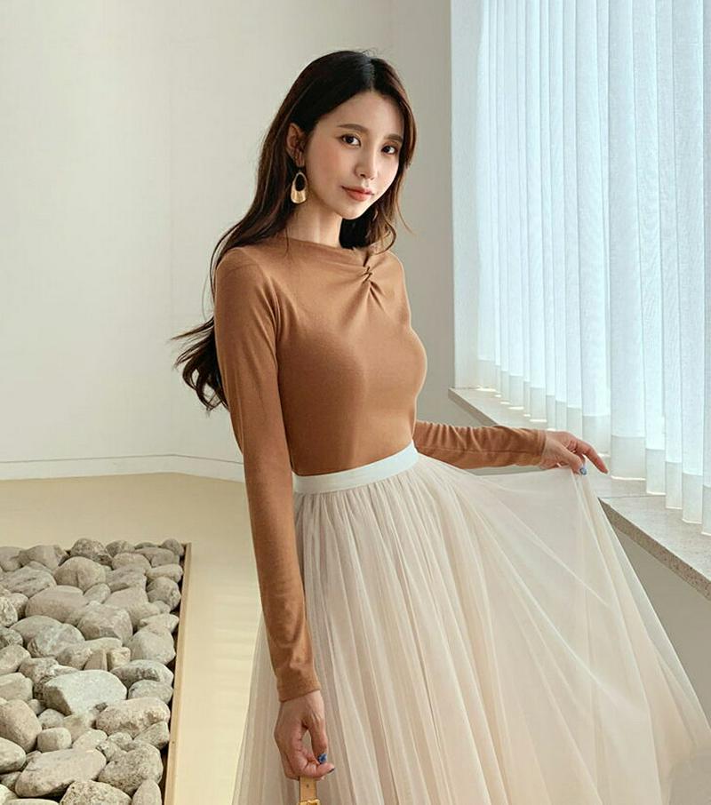 【新作10%OFF】ギャザーネックTシャツ・全3色・t56805 レディース【tops】【韓国 ファッション トップス Tシャツ