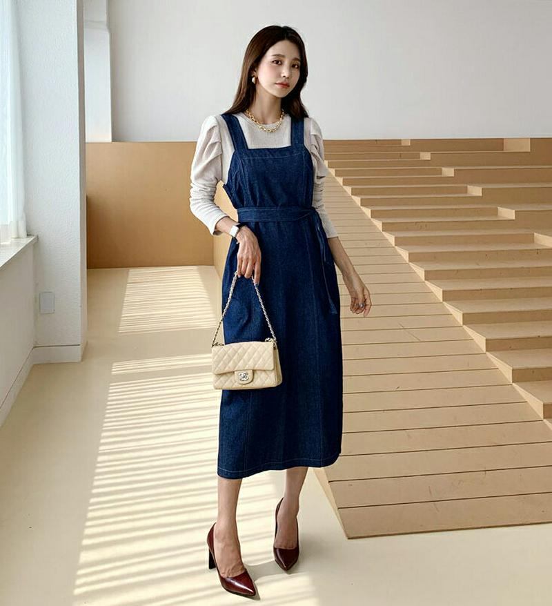 【新作10%OFF】ストラップ付デニムワンピース・全2色・t56829 レディース【ops】【韓国 ファッション ワンピース ロ